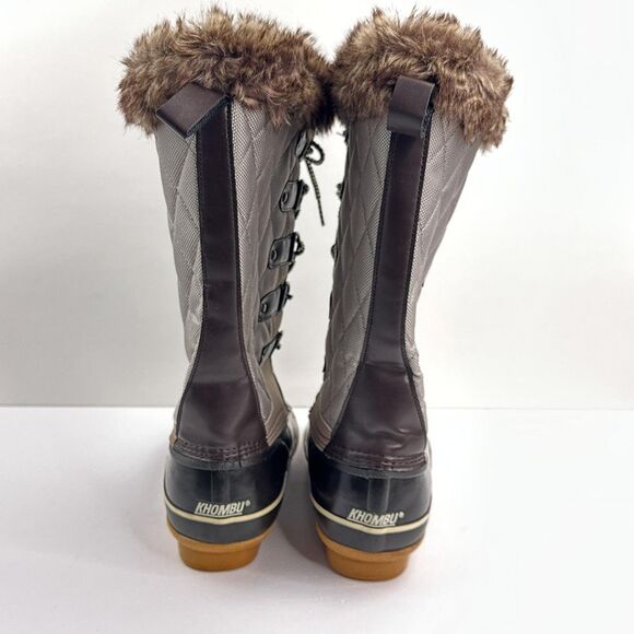 Khombu Boots Womens Size 11 Brown Gray Faux Fur Tall Lace Up Snow Duck Winter - Picture 6 of 13